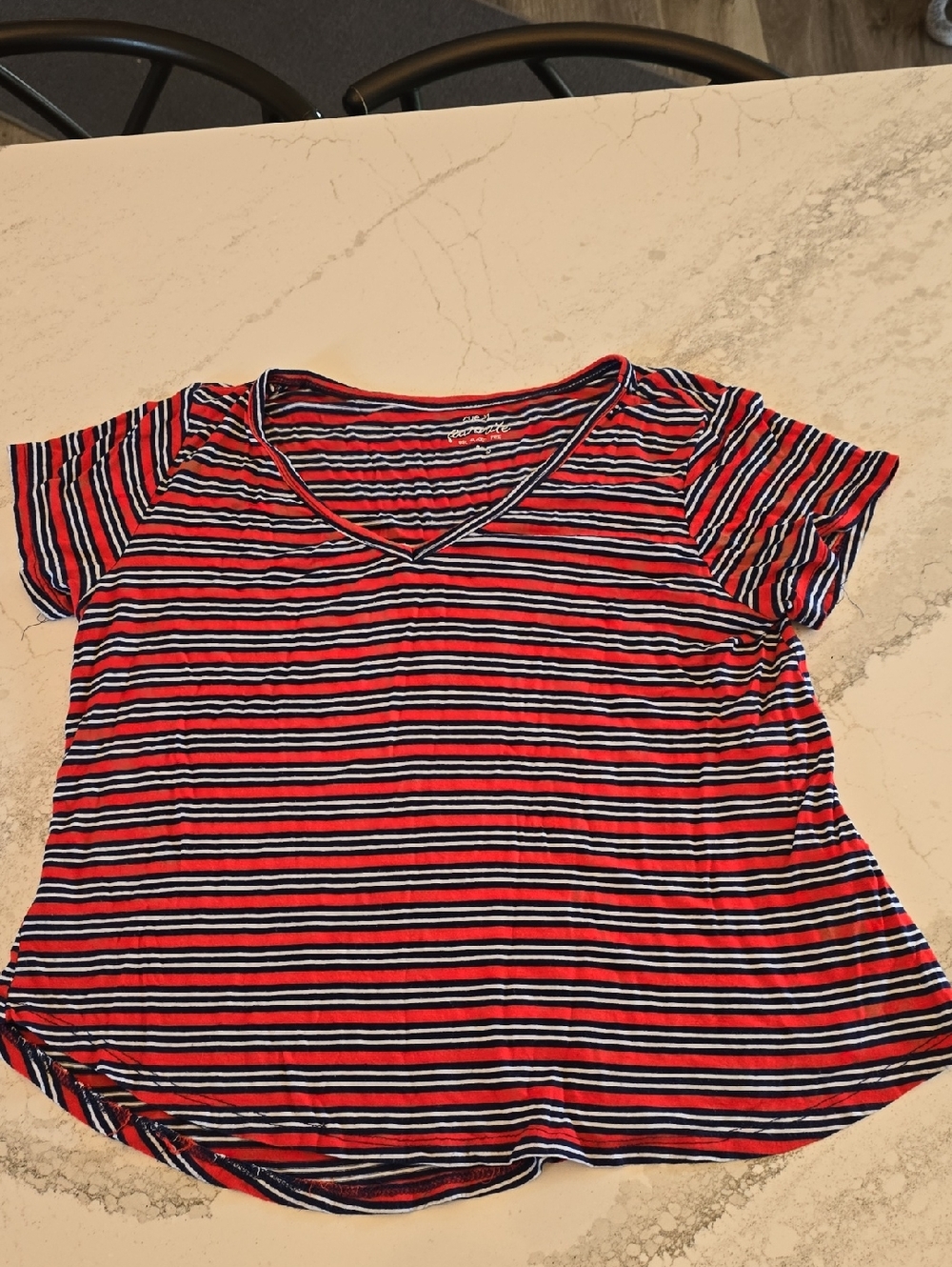 Striped V-Neck Tee in Red, Navy & White